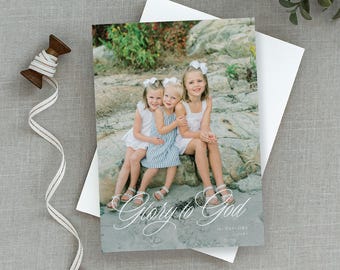 Glory to God Christmas Card, Holiday Card with Photo, Family Holiday Cards