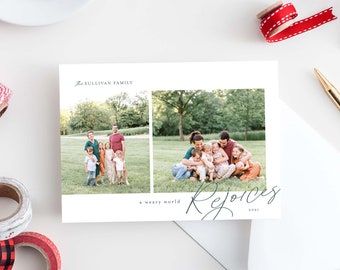 A Weary World Rejoices Religious Holiday Card, Christmas Card, Family Photo Card, Holiday Photo Card,  A Thrill of Hope, Merry Christmas