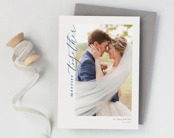 Merrier Together, Family Photo Card, First Married Christmas, Engagement Announcement, Holiday Baby, Holiday Photo Card, Pandemic Holiday