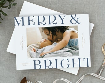 Merry & Bright Holiday Card, Christmas Photo Card, Merry Christmas, Holiday Photo Card, Modern Christmas Card, Minimal Holiday