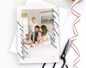 Modern Calligraphy Christmas Card, Family Photo Card, Holiday Card, Hand-Lettered, Script Greeting, Holiday Photo Card, Merriest Christmas