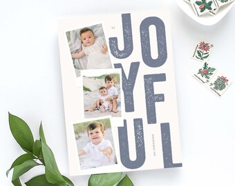 Joyfully Bold Holiday Card, Family Photo Card, Merry Christmas, Holiday Photo Card, Typographic, Modern Christmas Card, Multi Photo Card