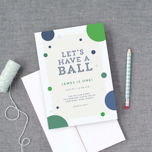 Have a Ball Birthday Invitation, Toddler Ball Birthday, Simple Kids Birthday, Sports Theme Party, Toddler Birthday, Kids Birthday Invite