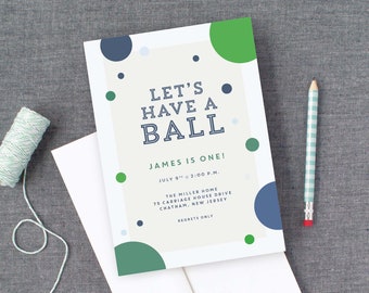 Have a Ball Birthday Invitation, Toddler Ball Birthday, Simple Kids Birthday, Sports Theme Party, Toddler Birthday, Kids Birthday Invite