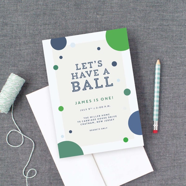 Have a Ball Birthday Invitation, Toddler Ball Birthday, Simple Kids Birthday, Sports Theme Party, Toddler Birthday, Kids Birthday Invite