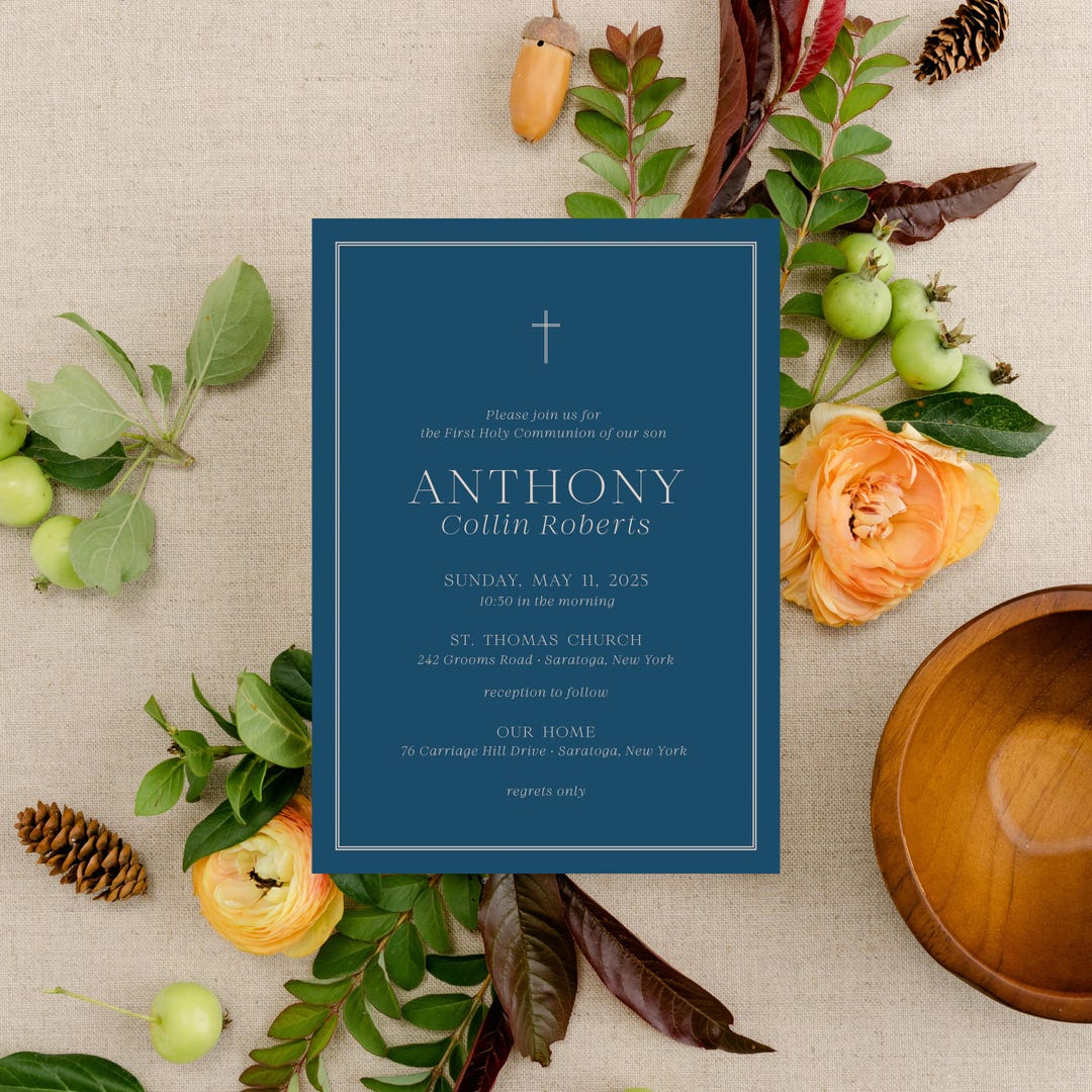 Classic Communion Invitation, Baptism Invite, Sophisticated, Preppy ...