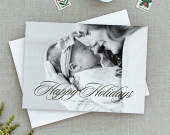 Elegant Happy Holidays, Christmas Card with Photo, Family Holiday Cards