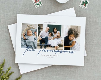 Family Name Triple Photo Holiday Card