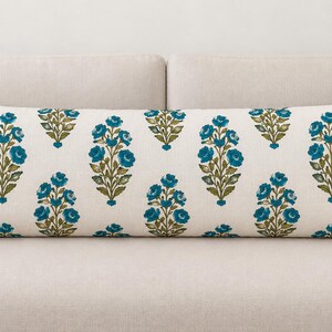 Blue Floral Block Print Decorative lumber Pillow cover natural cotton