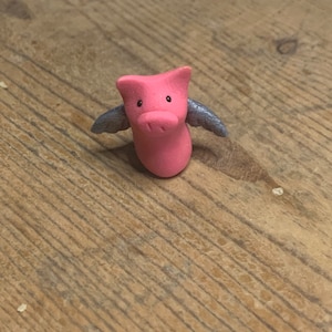 When Pigs Fly, Polymer Clay Pig, Miniature Flying Pig Figurine, Tiny Flying Pig, Piglet Figurine