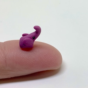 Impossibly Small Elephant, Micro Mini Purple Elephant, Miniature Elephant Figurine, Tiniest Elephant, polymer clay elephant