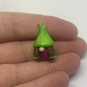 Pink and green Girl Gnome, Female GnomeGnome Figurine, Polymer Clay Gnome, Fairy Garden Gnome