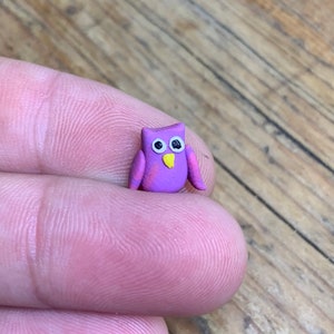 Purple Polymer Clay Owl, Pink Owl, Tiny Owl, Miniature Owl Figurine