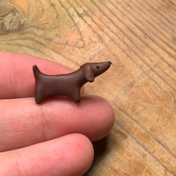 Micro Miniature Wiener Dog, Polymer Clay Dachshund, Miniature Dachshund Figurine