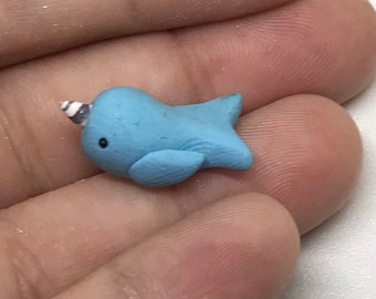 Narwhal Figurine, Tiny Blue Narwhal, Miniature Narwhal
