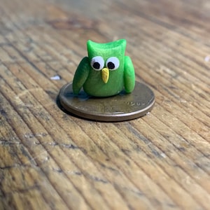 Green Polymer Clay Owl, Blue Owl, Tiny Owl, Miniature Owl Figurine