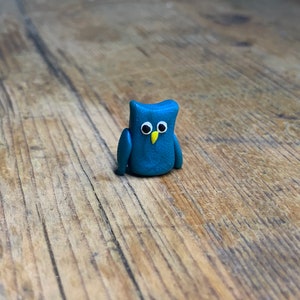 Blue Polymer Clay Owl, Blue Owl, Tiny Owl, Miniature Owl Figurine