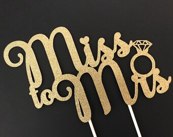 Bridal Shower Decorations Miss To Mrs Cake Topper Bridal Etsy