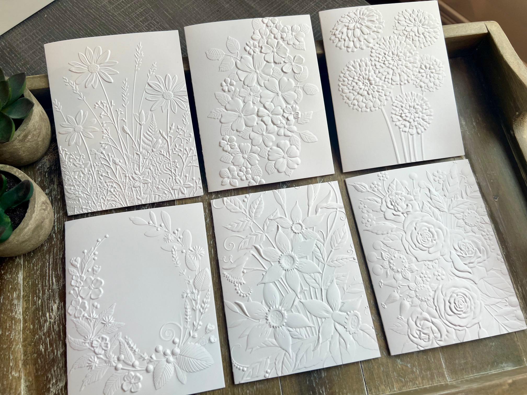 Embossed Floral Note Card Set: Heavy White Cardstock, Blank Inside ...