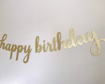 Glitter Happy Birthday Banner: Cursive Script Garland