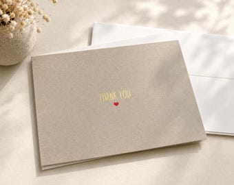 Tarjetas de agradecimiento minimalistas con detalles metalizados y sobres / Tarjetas planas tamaño A2