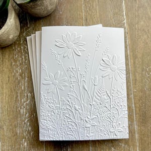 Embossed Wildflower Greeting Card Set: Blank Inside, White Card Stock, Wild Flowers