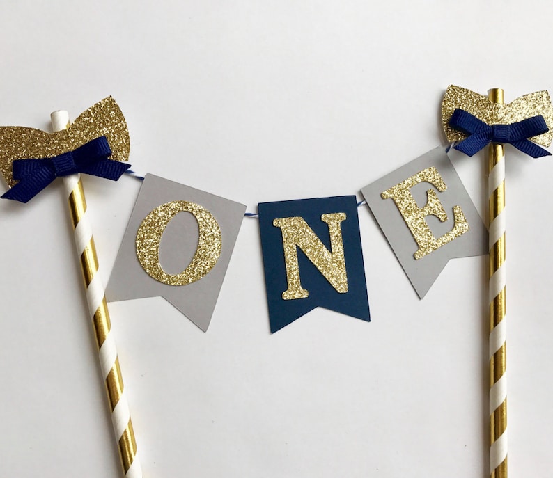 first birthday cake topper Bow Tie Cake Topper Navy /& Gold one cake topper One Smash Cake topper ONE cake topper boy One Cake Topper