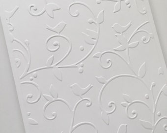 Embossed Bird Greeting Card Set: Blank Note Cards, Nature Design, Bird Swirls