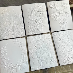 Embossed Floral Greeting Cards Set: Blank Note Cards, Heavy White Card ...