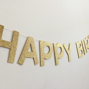 Gold Glitter Happy Birthday Banner: Handmade Party Decor