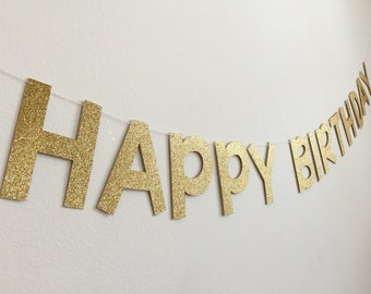 Gold Happy Birthday Banner, Gold Birthday Banner, Happy Birthday Banner, Silver Birthday Banner, Gold Happy Birthday Banner