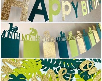 Safari First Birthday Decorations: Photo Banner & Confetti