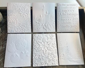 Juego de tarjetas navideñas en relieve, cartulina blanca, interior en blanco, tarjetas de felicitación, Navidad 2