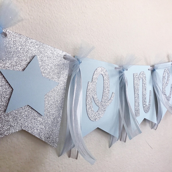 ONE High Chair Banner, first birthday decor, first birthday bunting, high chair banner, high chair banner boy, Twinkle Star 1st Birthday