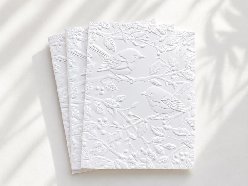 Embossed Bird Greeting Card Set: Blank Inside, White Card Stock, Birds 2 afbeelding 2