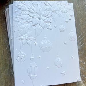 Embossed Cards, Christmas Cards, Embossed Christmas Cards, Holiday Embossed Cards, Christmas Note Cards, POINSETTIAS & BAUBLES