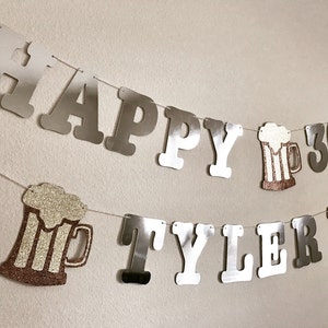Personalized Beer Mug Birthday Banner: Glitter Cardstock Party Decor