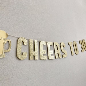Cheers To Years Banner: Glitter Beer Mug Birthday or Anniversary