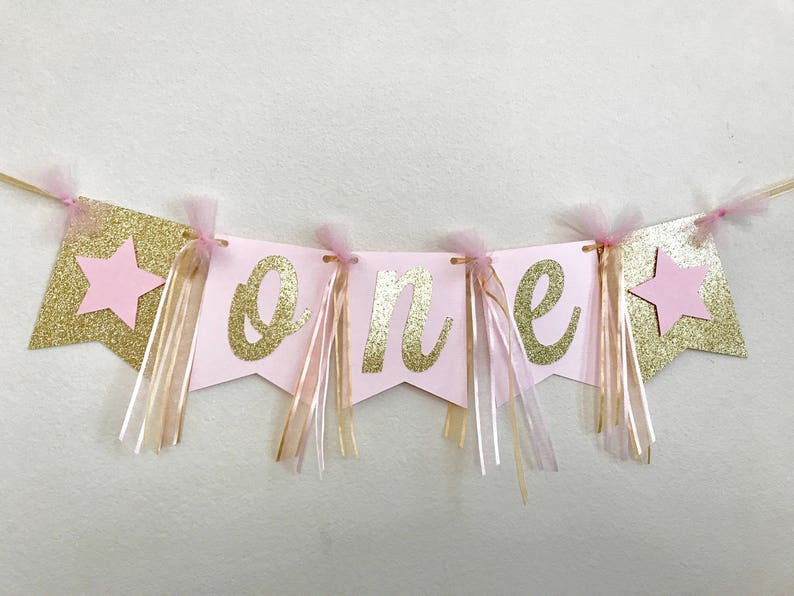 Pink & Gold High Chair Banner, ONE High Chair Banner, First Birthday Banner, Name High Chair Banner, First Birthday Decorations image 2