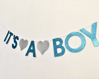 Baby Boy Shower Banner, It's A Boy Banner, Baby Shower Sign, Baby Boy Banner, Baby Shower Decoration, Baby Photo Prop, Glitter Baby Banner
