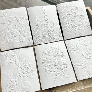 Embossed Floral Note Card Set: Heavy White Cardstock, Blank Inside ...