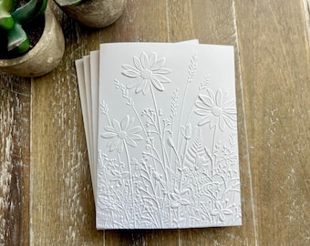 Embossed Wildflower Note Cards Set: Blank Inside, Heavy Card Stock, Wild Flowers