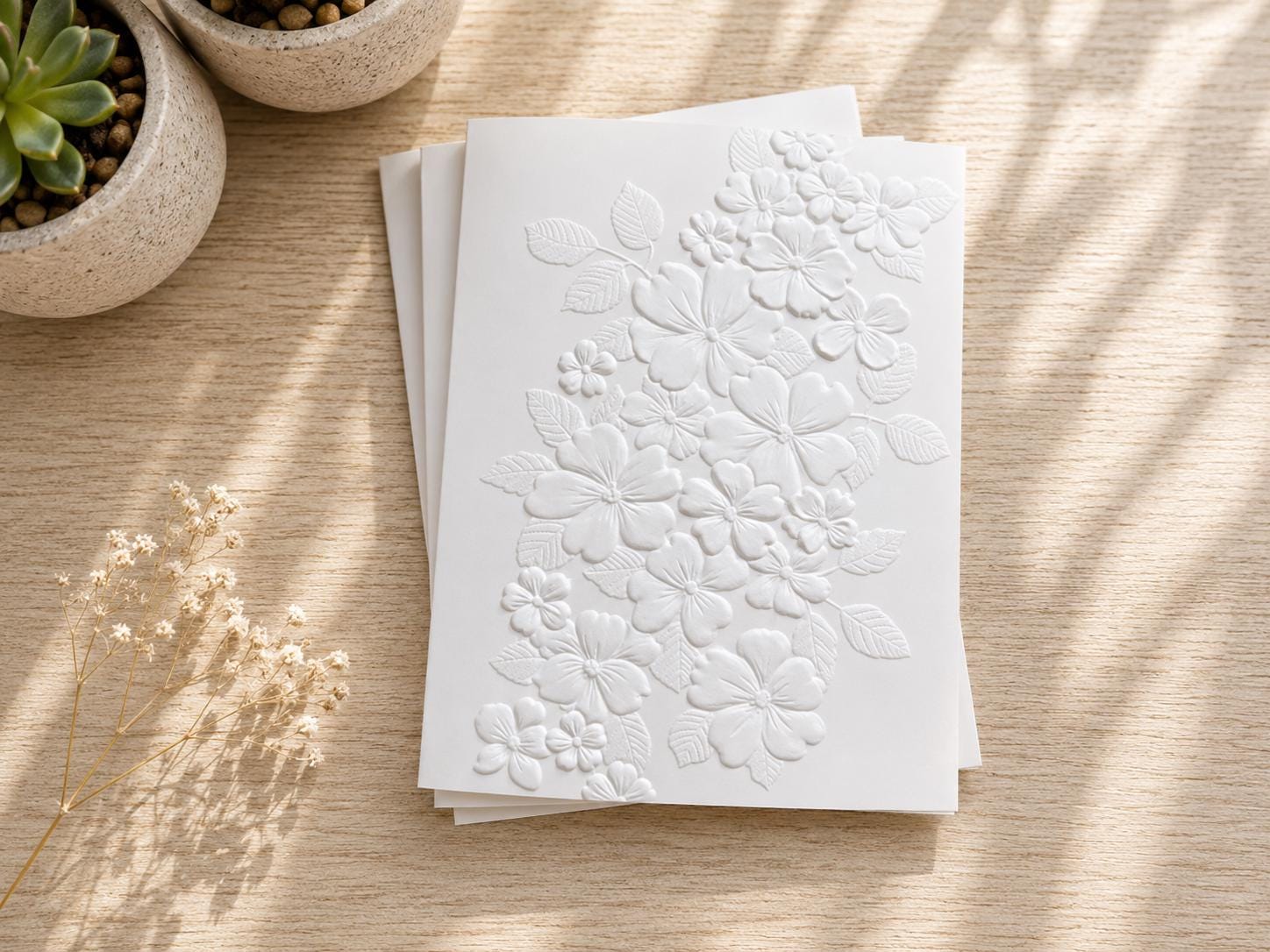 Embossed Floral Greeting Card Set: Blank White Cards, A2 Size, Falling ...