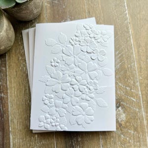Embossed Floral Greeting Card Set: Blank White Cards, A2 Size, Falling Flowers