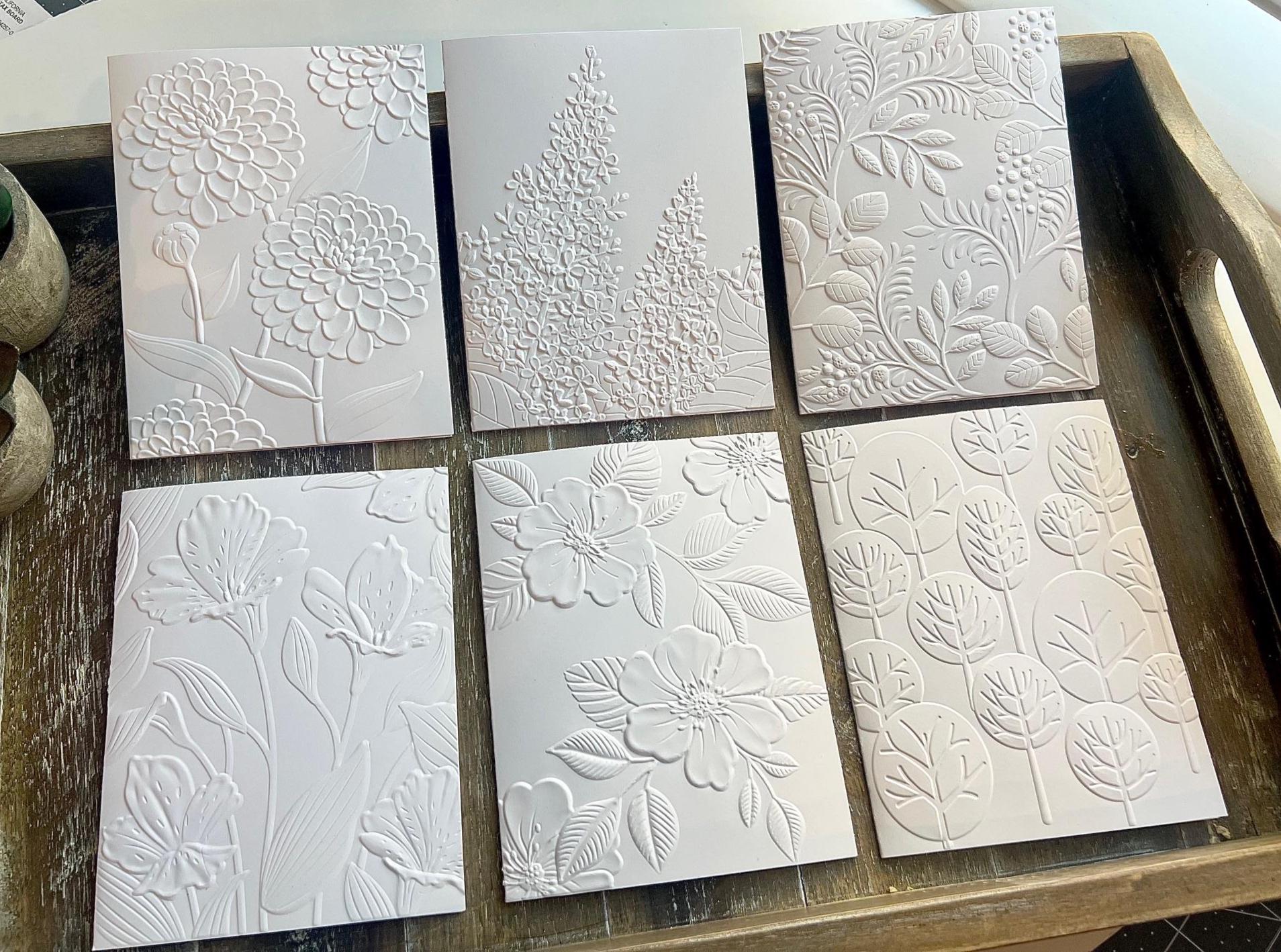 Embossed Floral Note Card Set: Heavy White Cardstock, Blank Inside ...