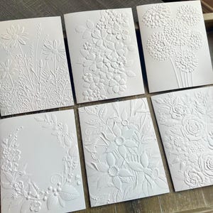 Embossed Floral Greeting Cards Set: Blank Inside, Heavy White Card Stock, Floral Set 2