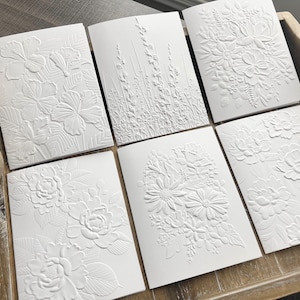 Greeting Cards Set, Blank Cards, Floral Cards, Embossed Greeting Cards, White Greeting Cards, Set of Floral Cards, FLORAL SET 1