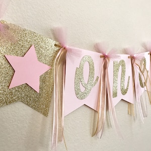 Pink & Gold High Chair Banner, ONE High Chair Banner, First Birthday Banner, Name High Chair Banner, First Birthday Decorations image 1