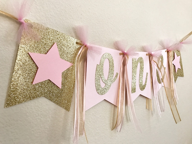 Pink & Gold High Chair Banner, ONE High Chair Banner, First Birthday Banner, Name High Chair Banner, First Birthday Decorations image 1