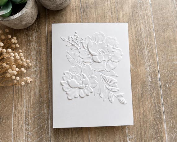 Embossed Peony Floral Greeting Card Set: Blank Inside, Peony